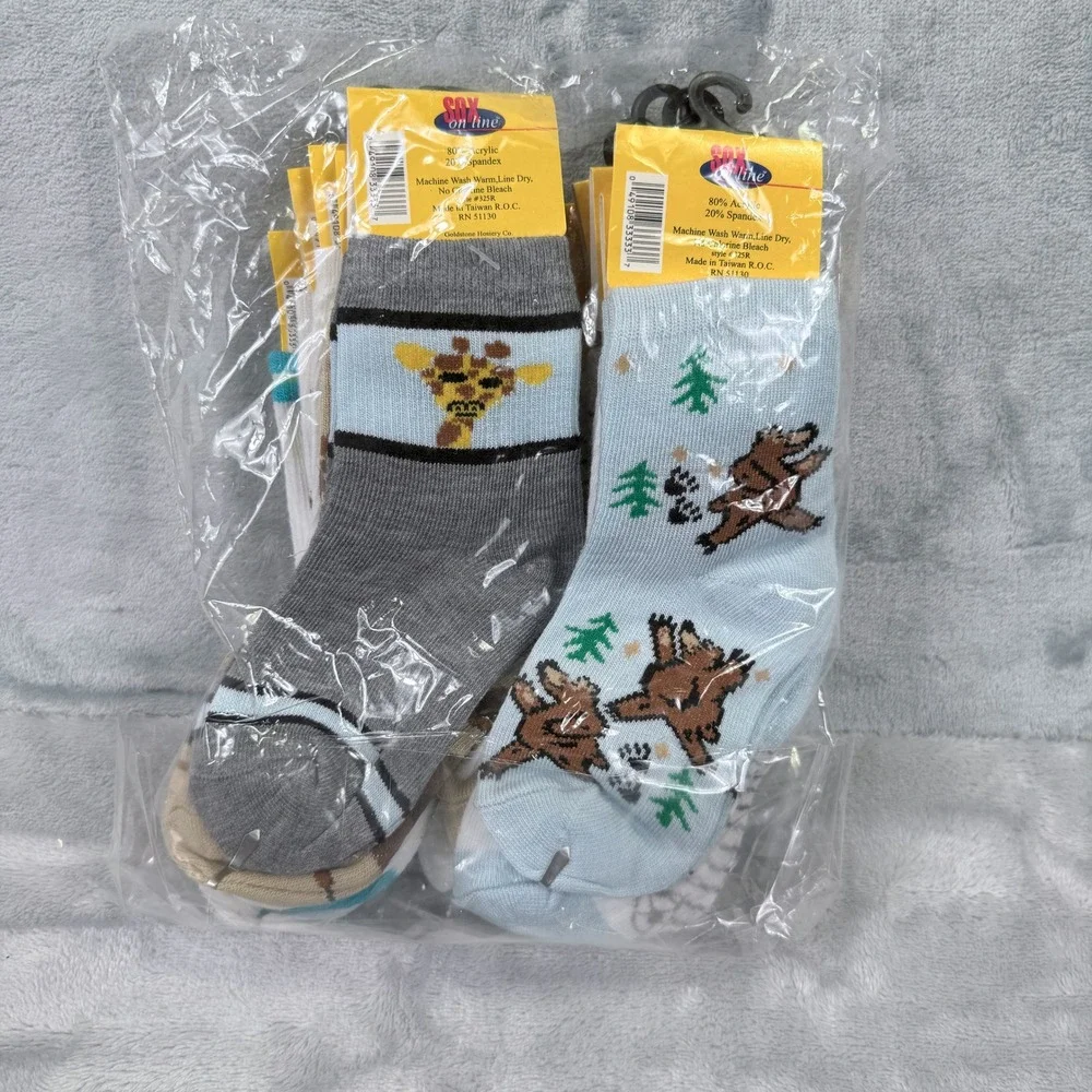 Sox On Line Kids Novelty Crew Socks Lot Baseball Giraffe Bear Multi Color 325R